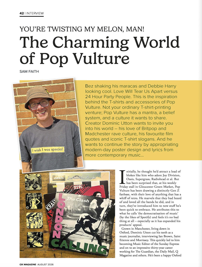 Pop Vulture featured in OX Magazine – profile of Oxford indie brand and music‑inspired design