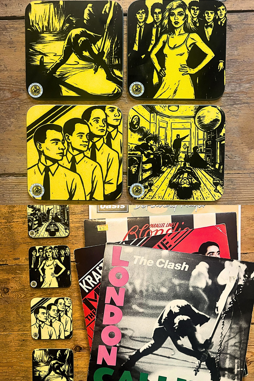Classic LP drinks coasters Clash Oasis Kraftwerk Blondie