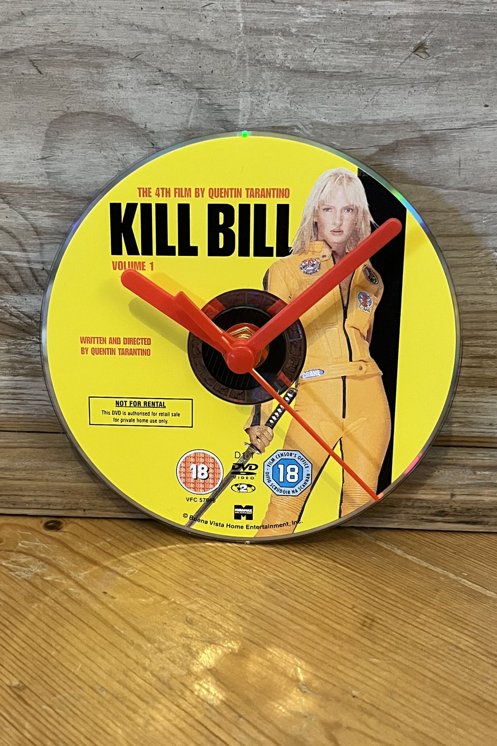 Kill Bill Vol. 1 DVD clock showing iconic yellow cover design